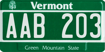 VT license plate AAB203