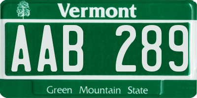 VT license plate AAB289