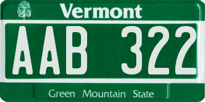 VT license plate AAB322