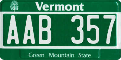 VT license plate AAB357