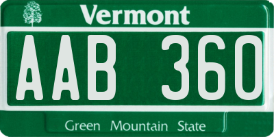 VT license plate AAB360