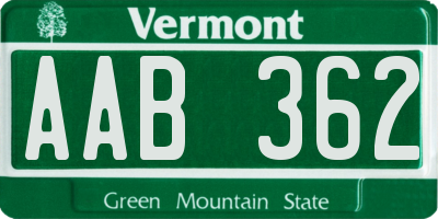 VT license plate AAB362