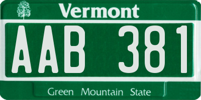 VT license plate AAB381