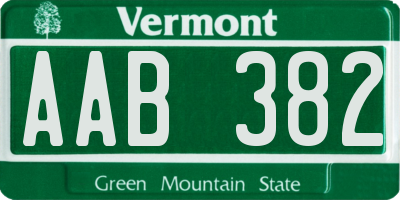 VT license plate AAB382