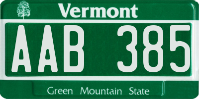 VT license plate AAB385