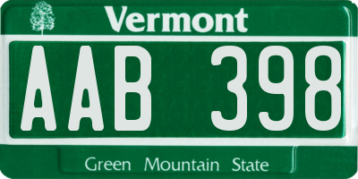 VT license plate AAB398