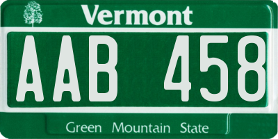 VT license plate AAB458