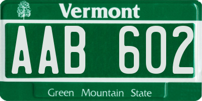 VT license plate AAB602