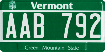 VT license plate AAB792