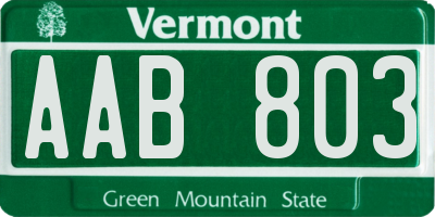 VT license plate AAB803