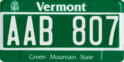 VT license plate AAB807