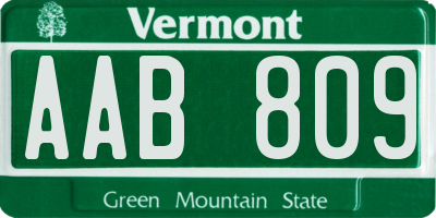 VT license plate AAB809