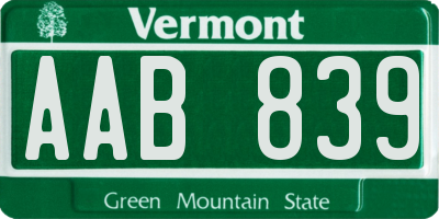 VT license plate AAB839