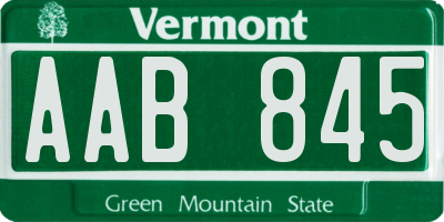 VT license plate AAB845