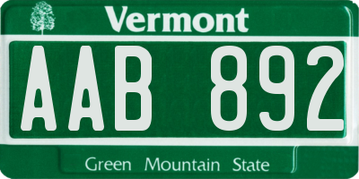 VT license plate AAB892