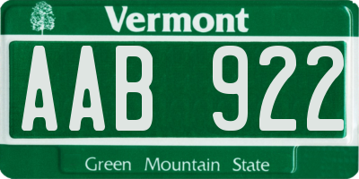 VT license plate AAB922