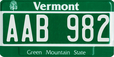 VT license plate AAB982