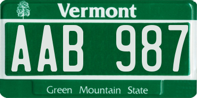 VT license plate AAB987