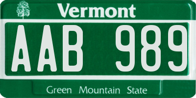 VT license plate AAB989