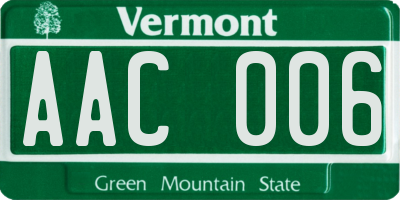 VT license plate AAC006