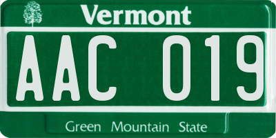 VT license plate AAC019