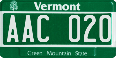 VT license plate AAC020