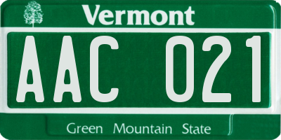 VT license plate AAC021