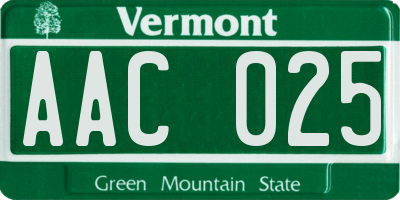 VT license plate AAC025
