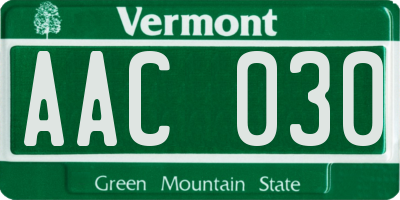 VT license plate AAC030