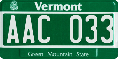 VT license plate AAC033