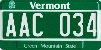 VT license plate AAC034