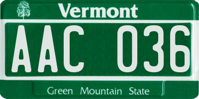 VT license plate AAC036