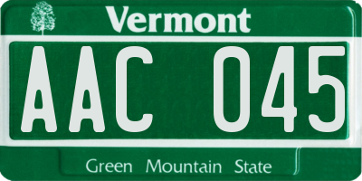 VT license plate AAC045