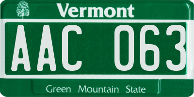 VT license plate AAC063