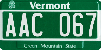 VT license plate AAC067