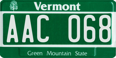 VT license plate AAC068
