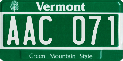 VT license plate AAC071