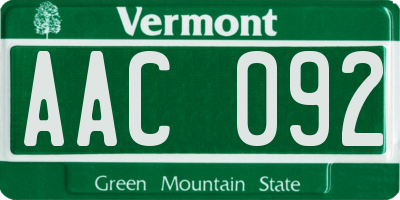 VT license plate AAC092