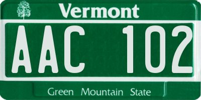 VT license plate AAC102