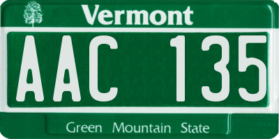 VT license plate AAC135