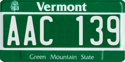 VT license plate AAC139