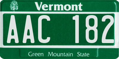 VT license plate AAC182