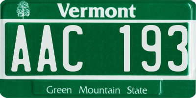 VT license plate AAC193