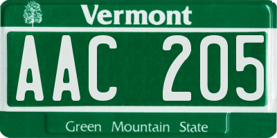 VT license plate AAC205