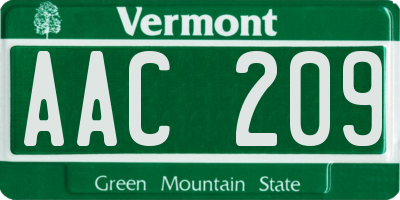 VT license plate AAC209