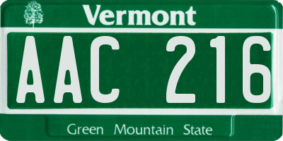 VT license plate AAC216