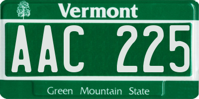 VT license plate AAC225