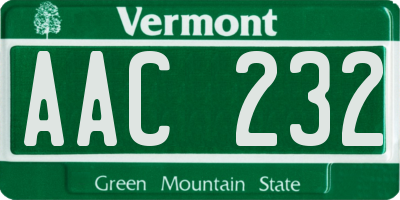 VT license plate AAC232