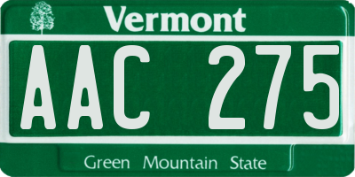 VT license plate AAC275