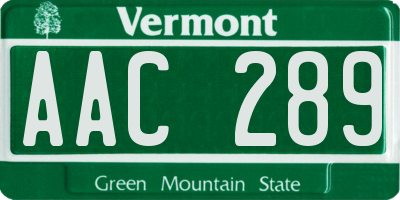 VT license plate AAC289